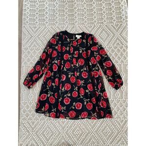 Kate Spade Chiffon Metallic Dress Hazy Rose Floral Black Red Girls Size 10